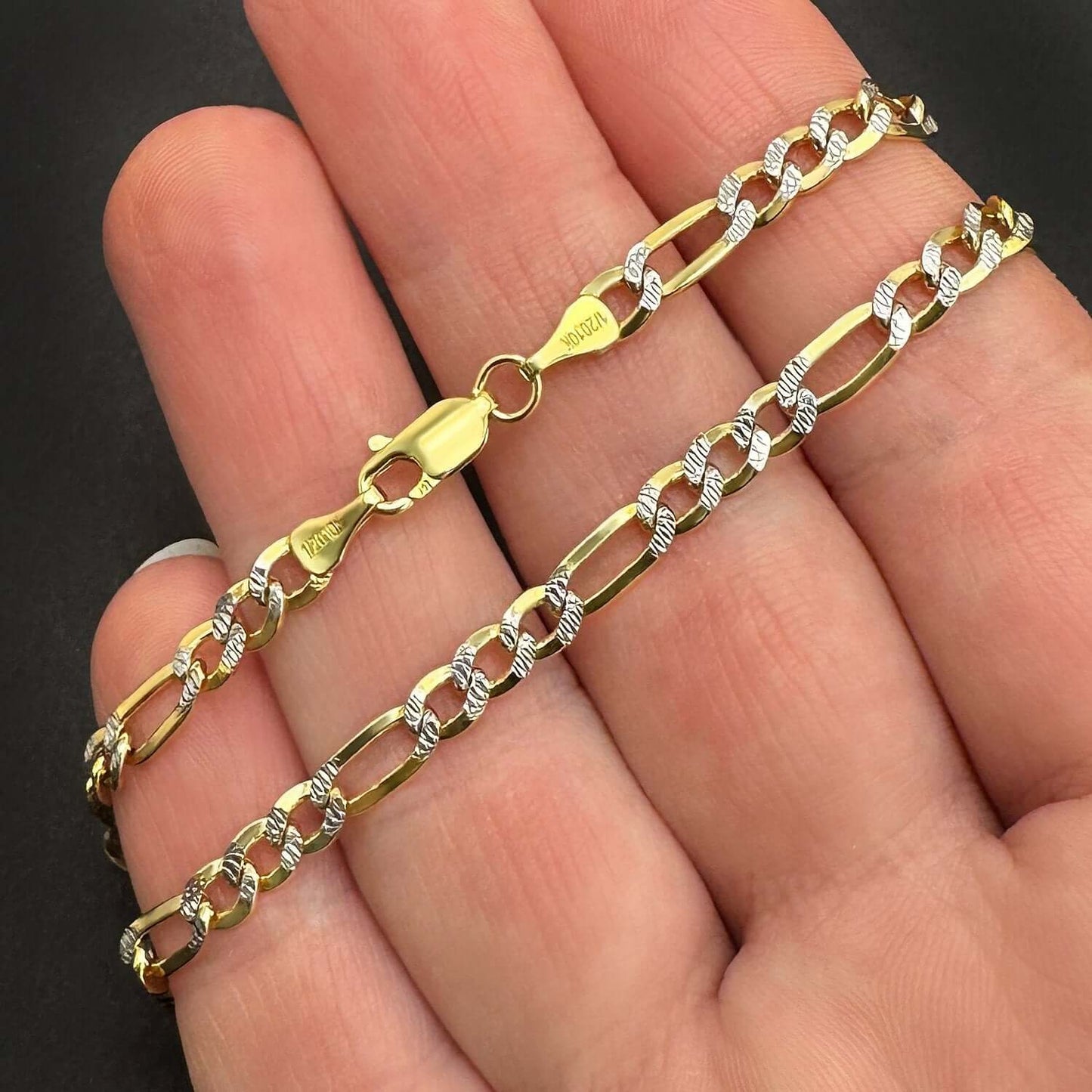 Solid 10K Gold Filled 4.2mm Diamond-Cut Figaro Chain Necklace 18", 20", 22", 24"