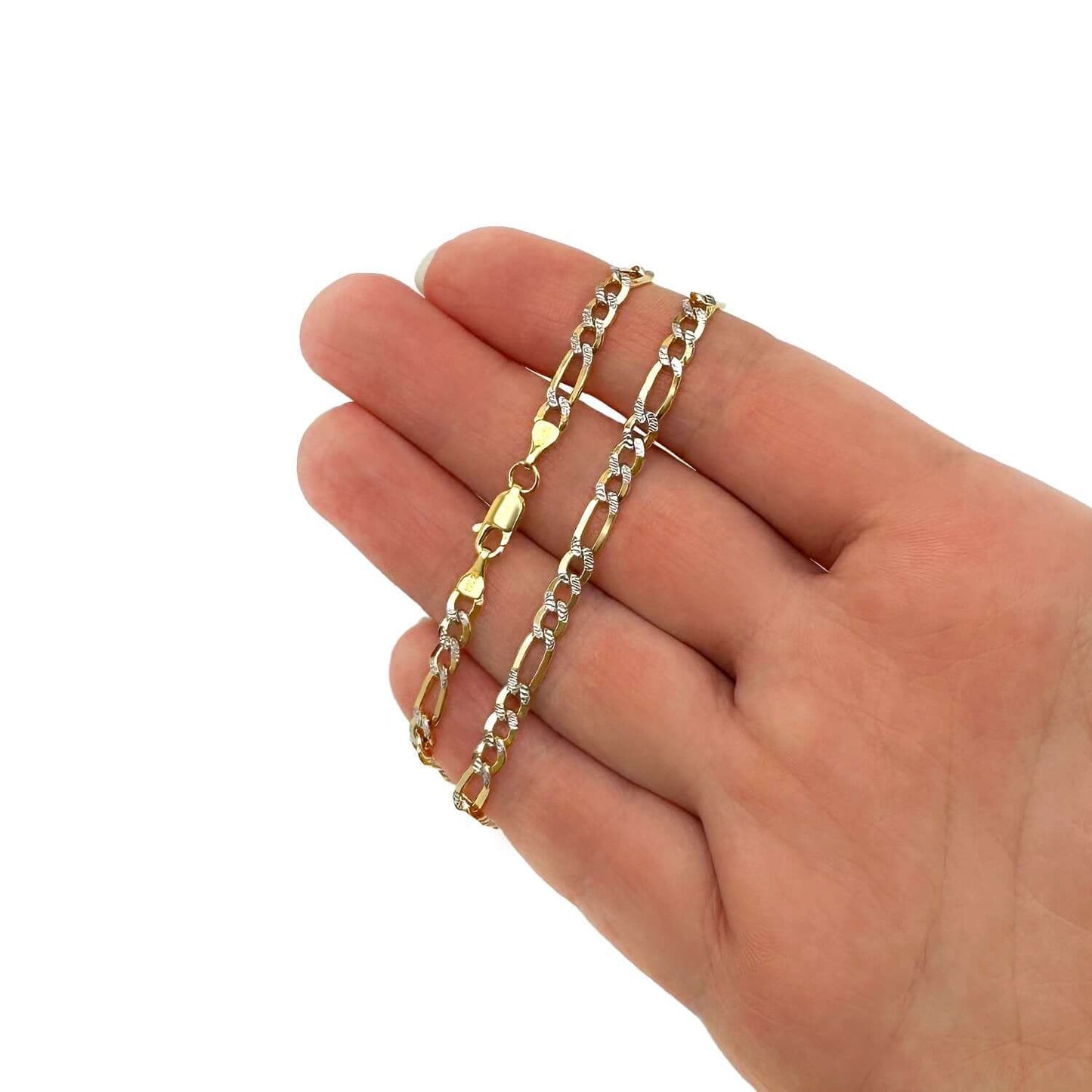 Solid 10K Gold Filled 4.2mm Diamond-Cut Figaro Chain Necklace 18", 20", 22", 24"
