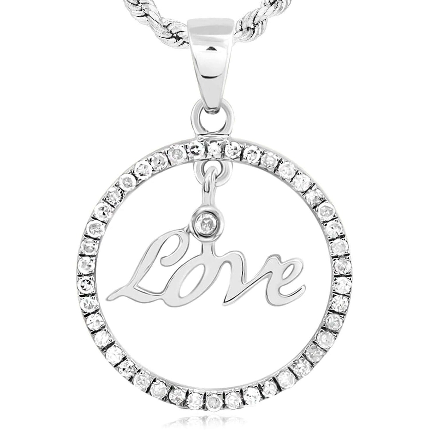 0.25CTW Real Diamond 10K Gold Yellow, White Round Love Pendant 0.8"