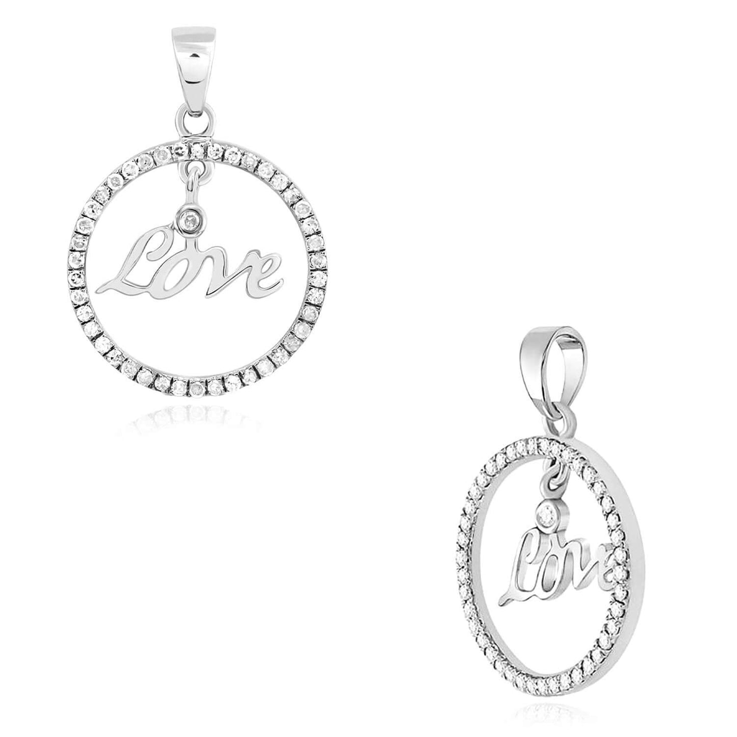 0.25CTW Real Diamond 10K Gold Yellow, White Round Love Pendant 0.8"