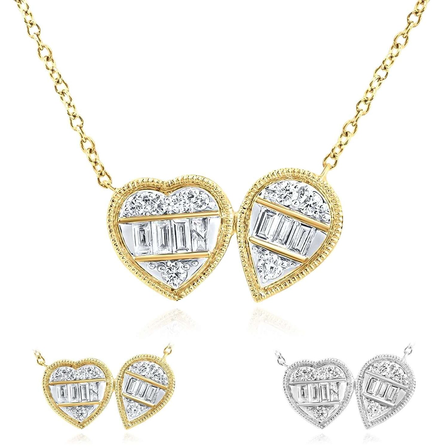 0.25CTW Real Diamond Real 14K Gold Yellow and White Heart Pear Necklace, 18"