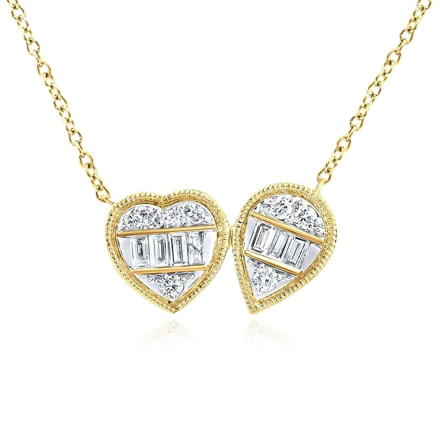 0.25CTW Real Diamond Real 14K Gold Yellow and White Heart Pear Necklace, 18"