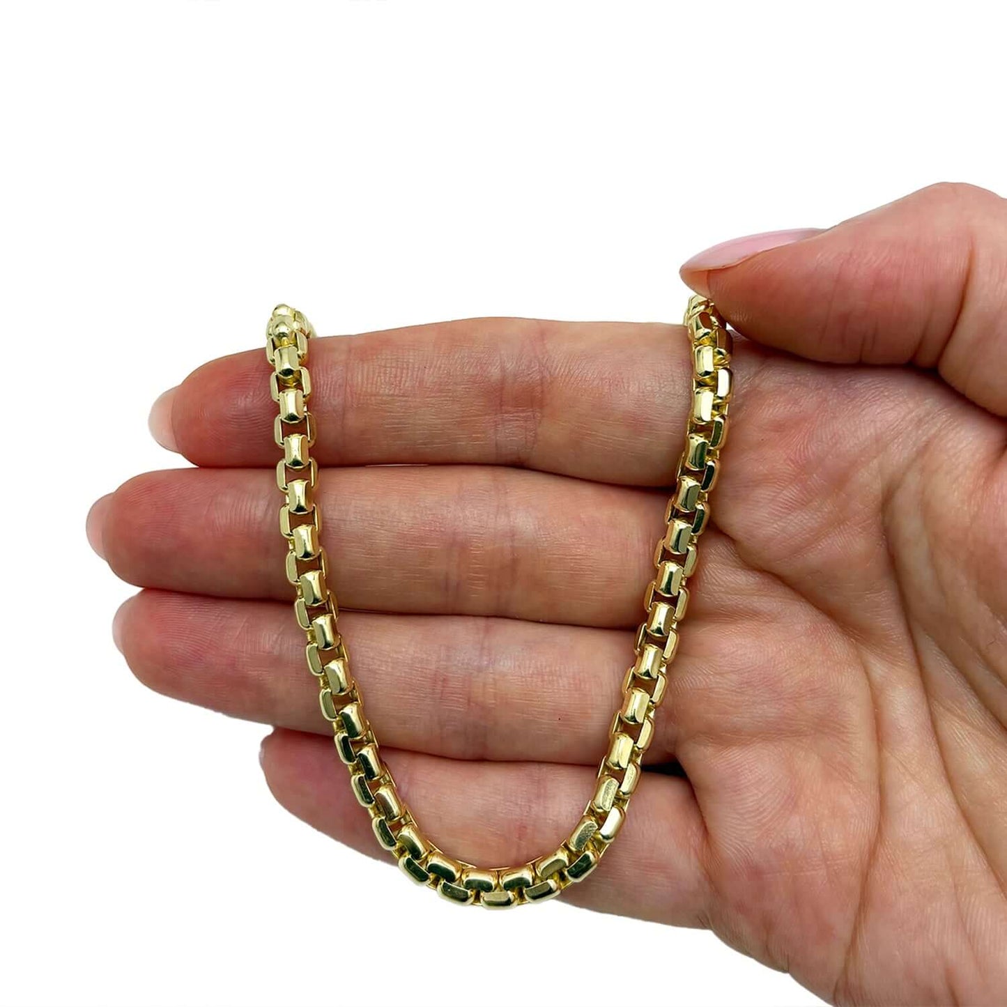 Solid Real 14K Gold 5mm Round Box Chain Necklace 18", 20", 22", 24", 26"