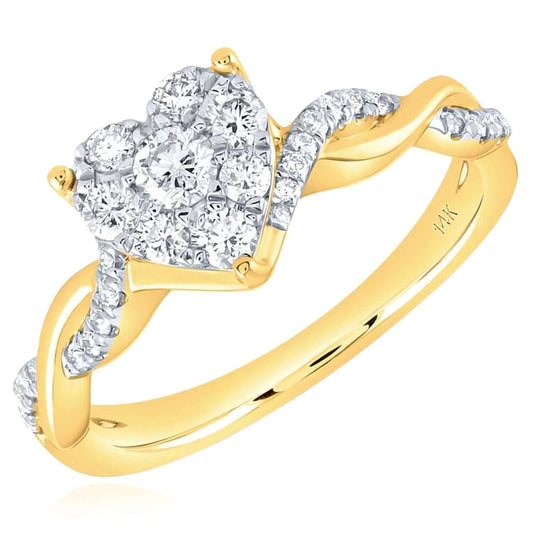 0.50CTW Natural Diamond Real 14K Gold Heart Twisted Shank Cocktail Ring
