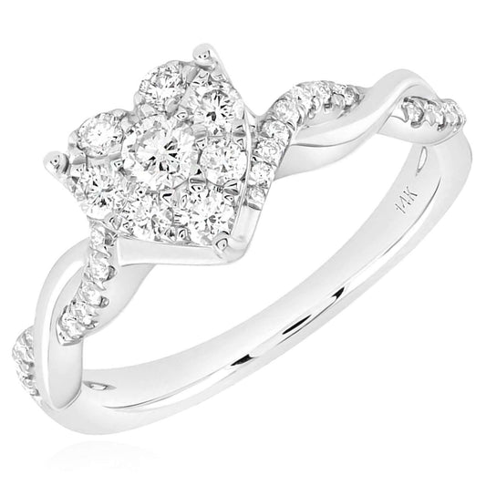 0.50CTW Natural Diamond Real 14K Gold White Heart Twisted Shank Cocktail Ring