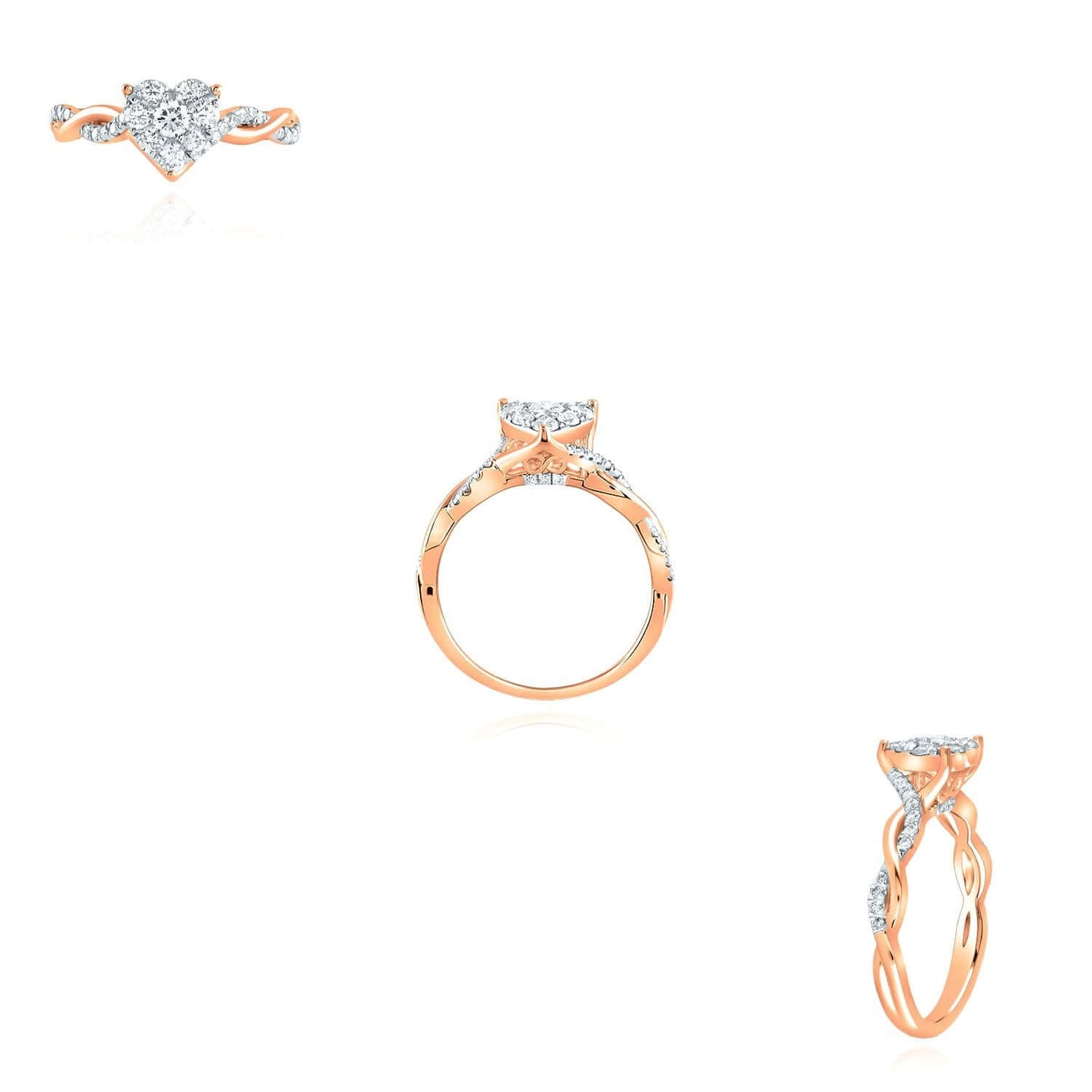 0.50CTW Natural Diamond Real 14K Rose Gold Heart Twisted Shank Cocktail Ring