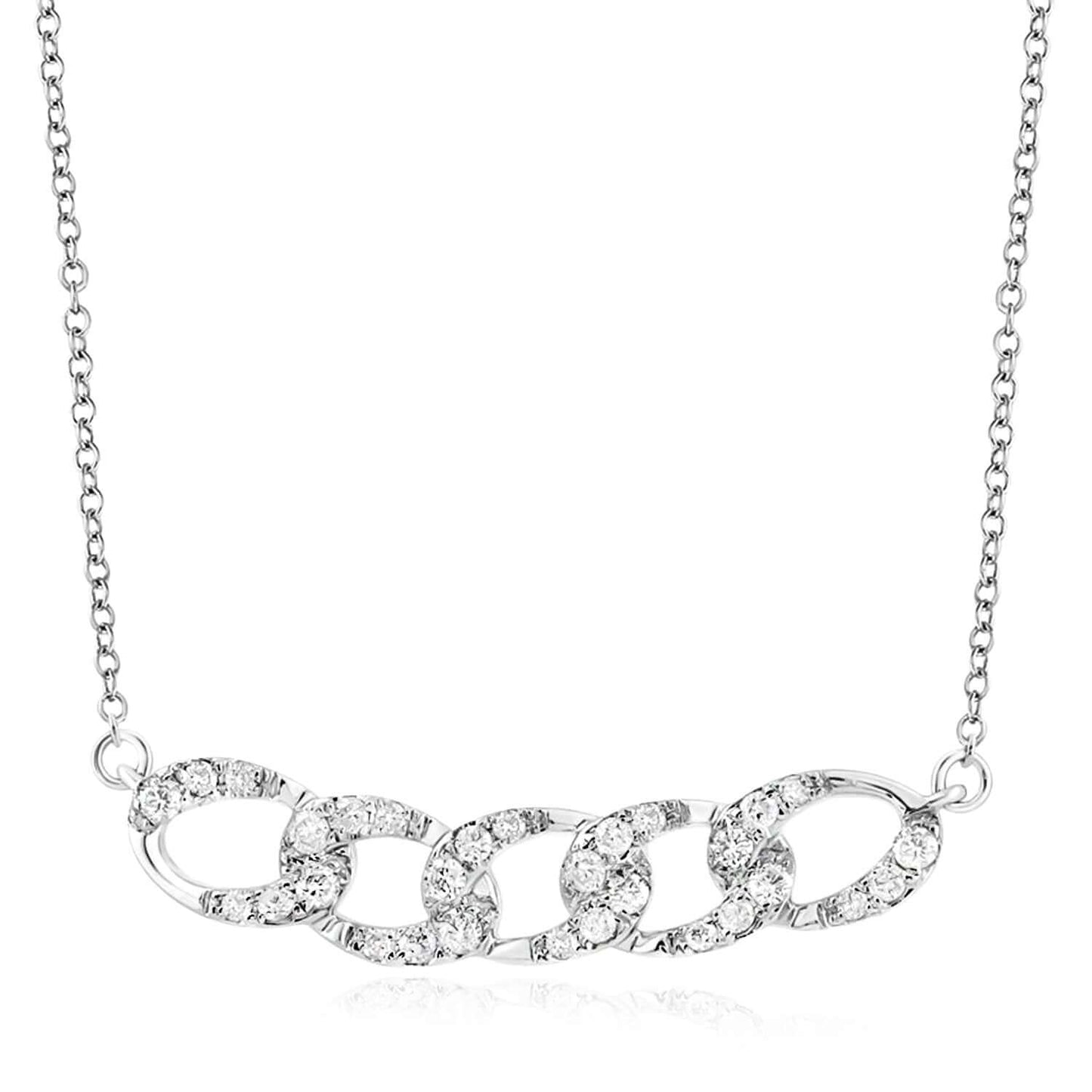 0.25CTW Real Diamond Real 10K Gold Oval Bar Pendant Necklace, 17.5"