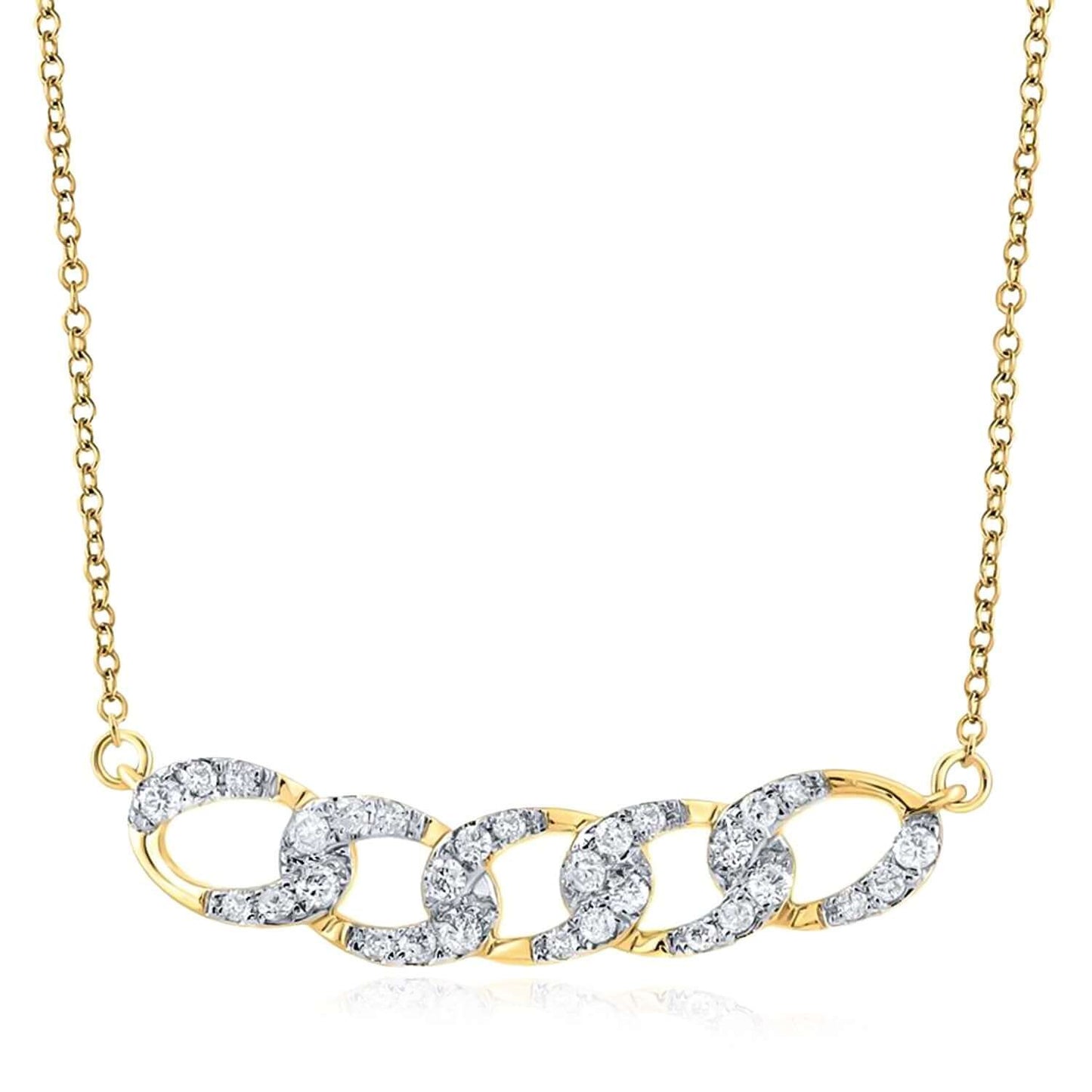 0.25CTW Real Diamond Real 10K Gold Oval Bar Pendant Necklace, 17.5"