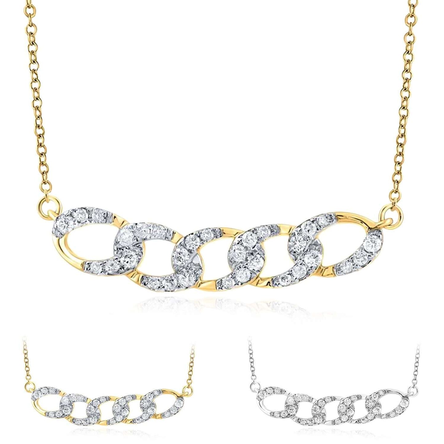 0.25CTW Real Diamond Real 10K Gold Oval Bar Pendant Necklace, 17.5"