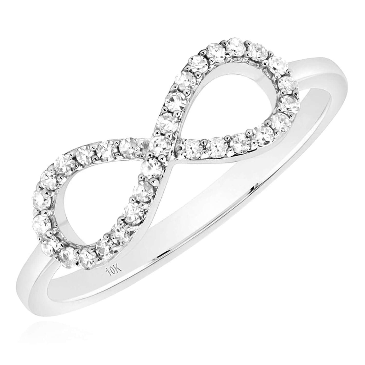 0.15CTW Real Diamond Real 10K White Gold Infinity Ring