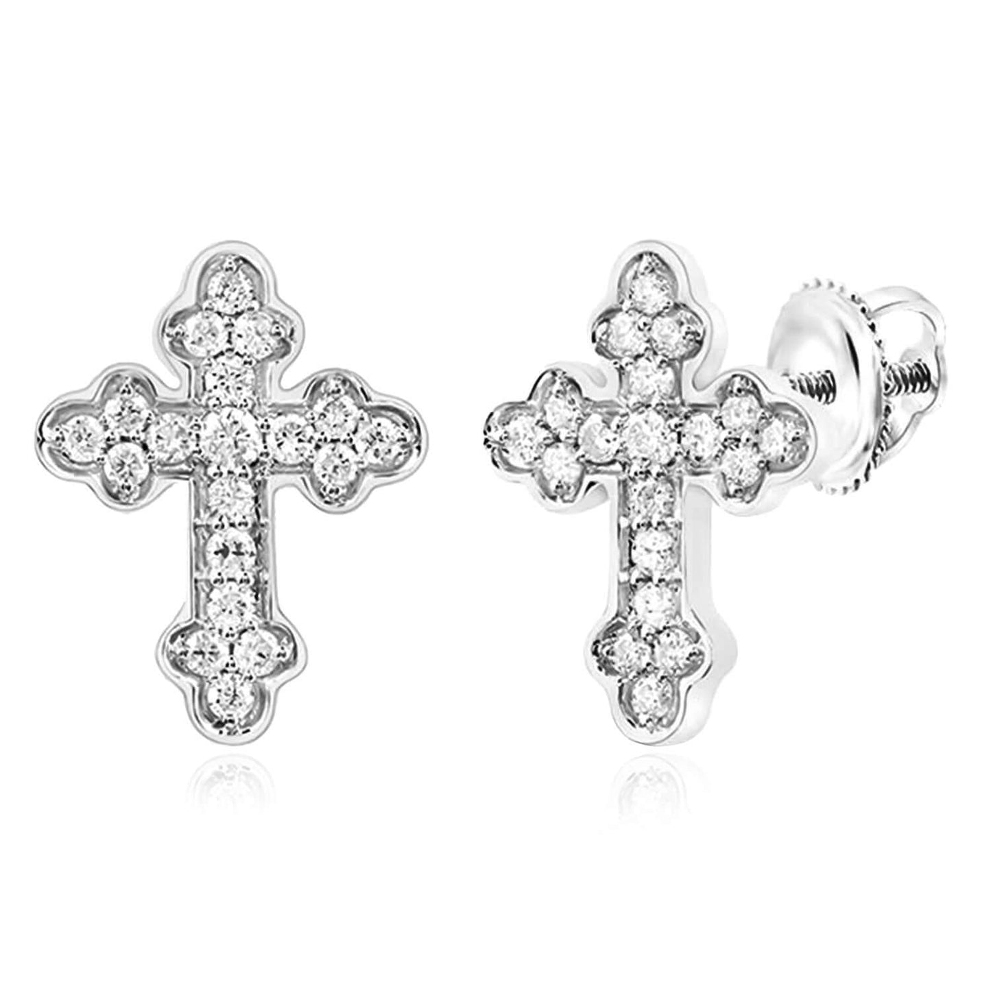 0.20CTW Real Diamond Real 10K Gold Cross Stud Earrings – Yellow, White, Rose