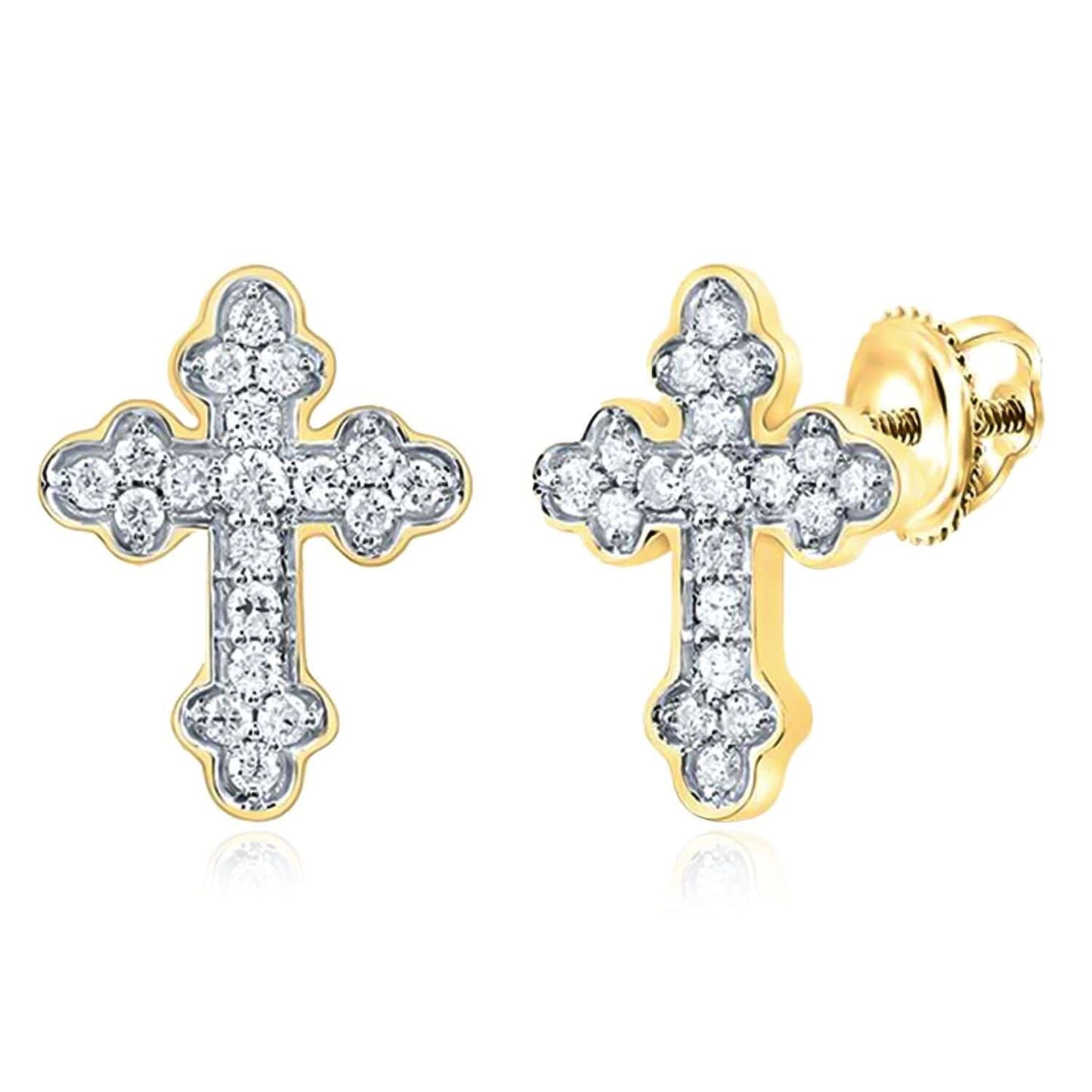 0.20CTW Real Diamond Real 10K Gold Cross Stud Earrings – Yellow, White, Rose