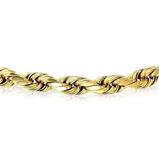 18K Yellow Gold 5mm Diamond-Cut Rope Bracelet (Solid Links) 8"-9"