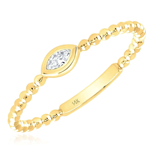 Natural Diamond 14K Yellow Gold Marquise Popcorn Beaded Stackable Band Ring