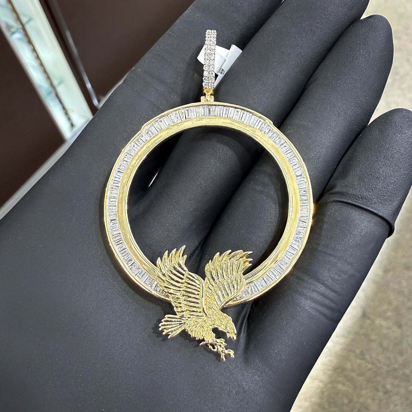 1.75CTW Real Diamond 14K Real Gold Eagle Centenario Bezel Memory Pendant 2.2"