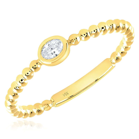 0.08CT Natural Diamond Real 14K Gold Beaded Oval Stackable Band Ring