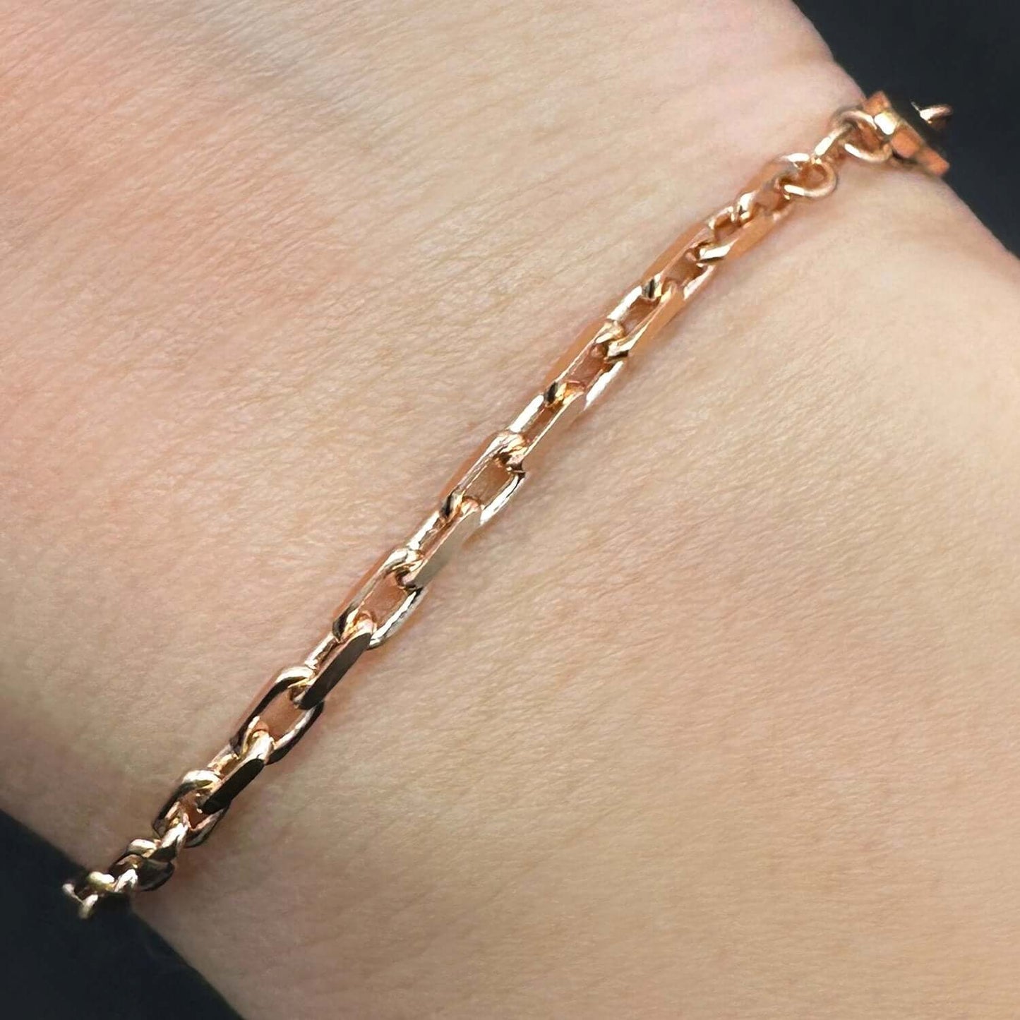 Solid 14K Real Rose Gold 2.5mm Parisian Cable Link Bracelet 7.5-8" Lobster Clasp