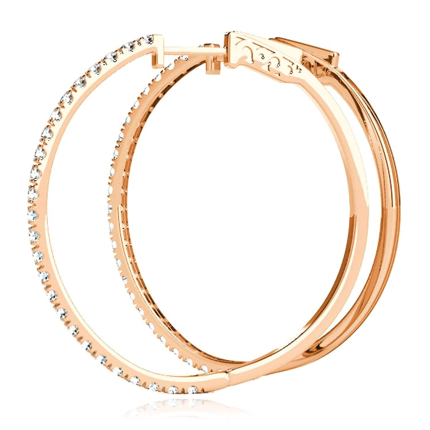 0.30CTW Lab-Grown Diamond Real 14K Gold Inside-Out Hoop Earrings 17mm