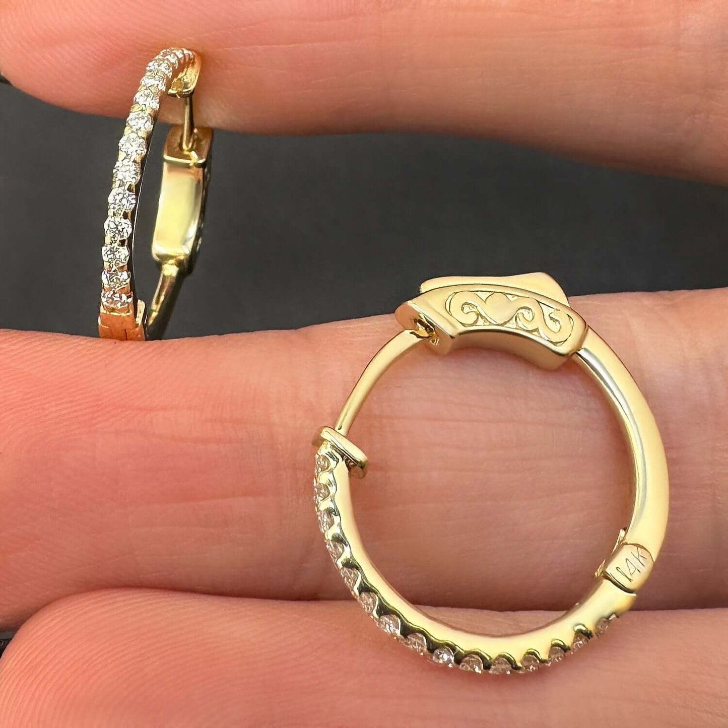 0.30CTW Lab-Grown Diamond Real 14K Gold Inside-Out Hoop Earrings 17mm