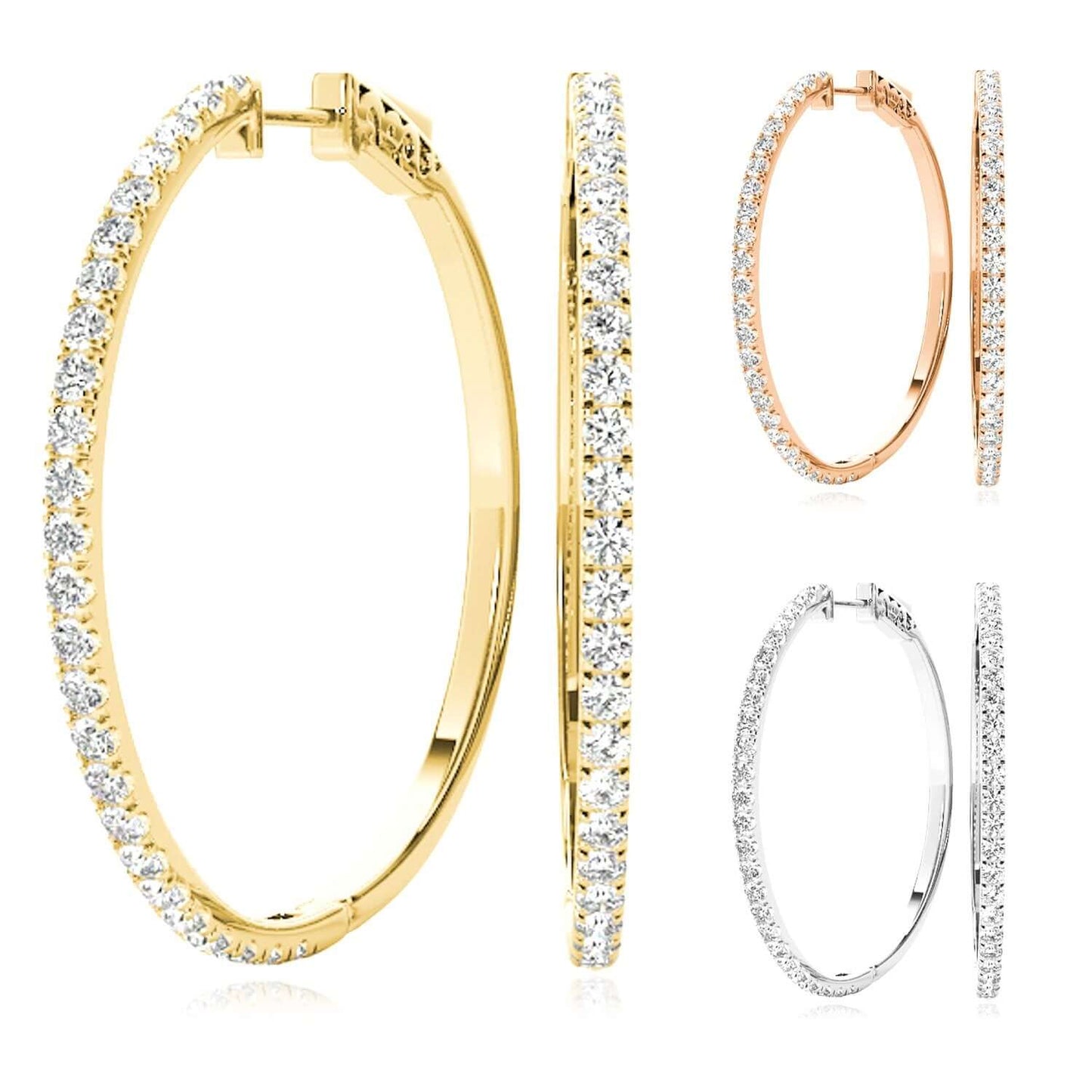 0.30CTW Lab-Grown Diamond Real 14K Gold Inside-Out Hoop Earrings 17mm