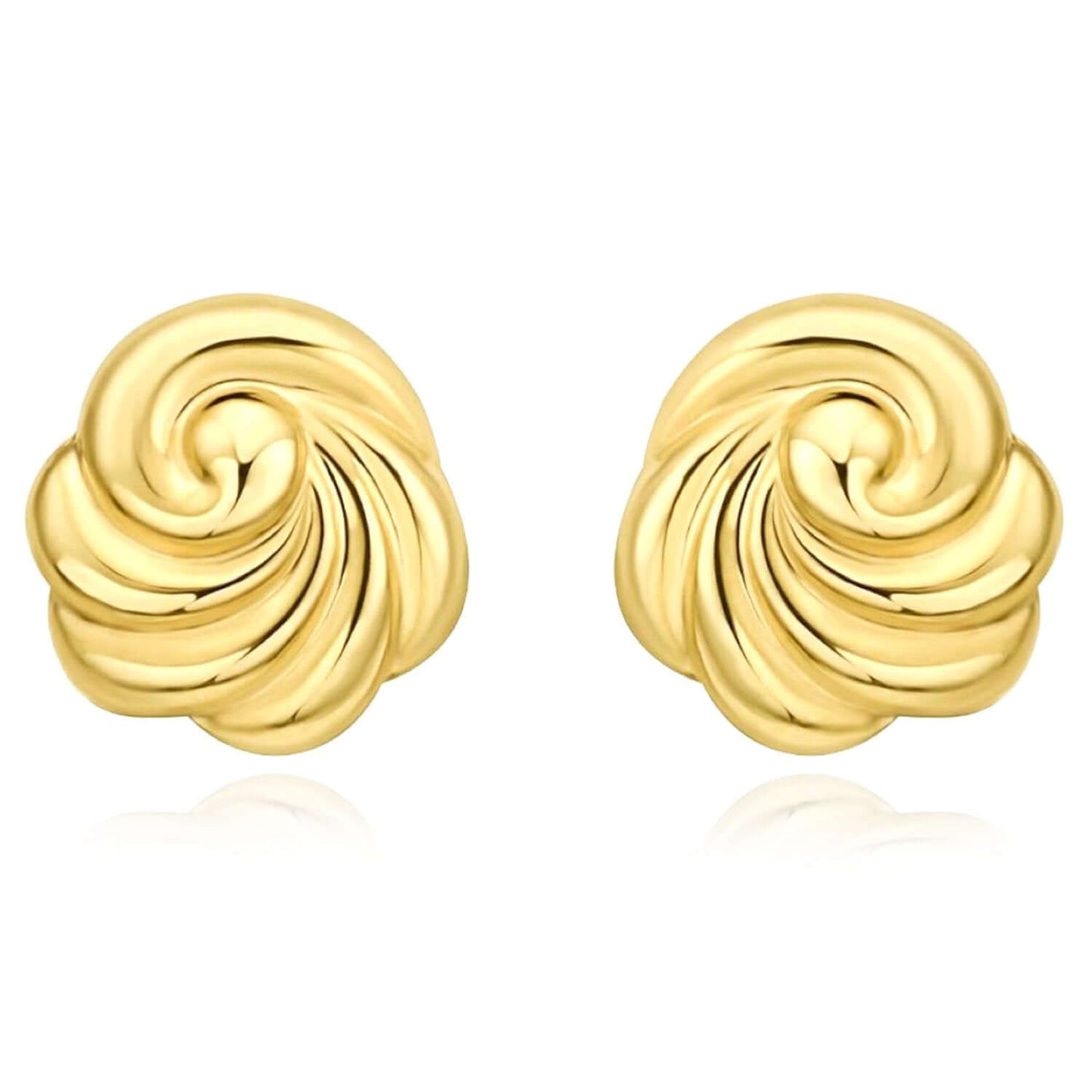 Real 14K Gold Swirl Knot Stud Push Back Earrings Italian-Made 13mm