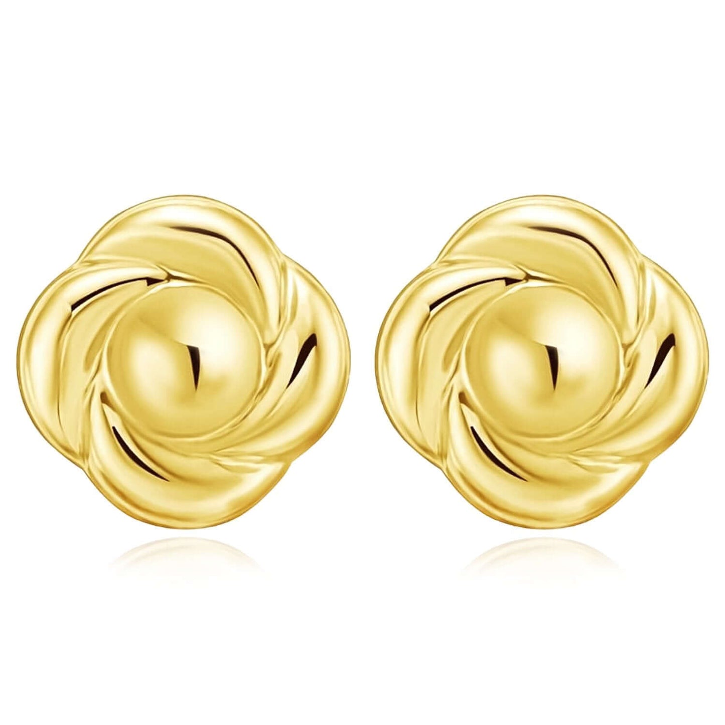 Real 14K Gold Swirl Flower Rose Stud Push Back Earrings 9.5mm