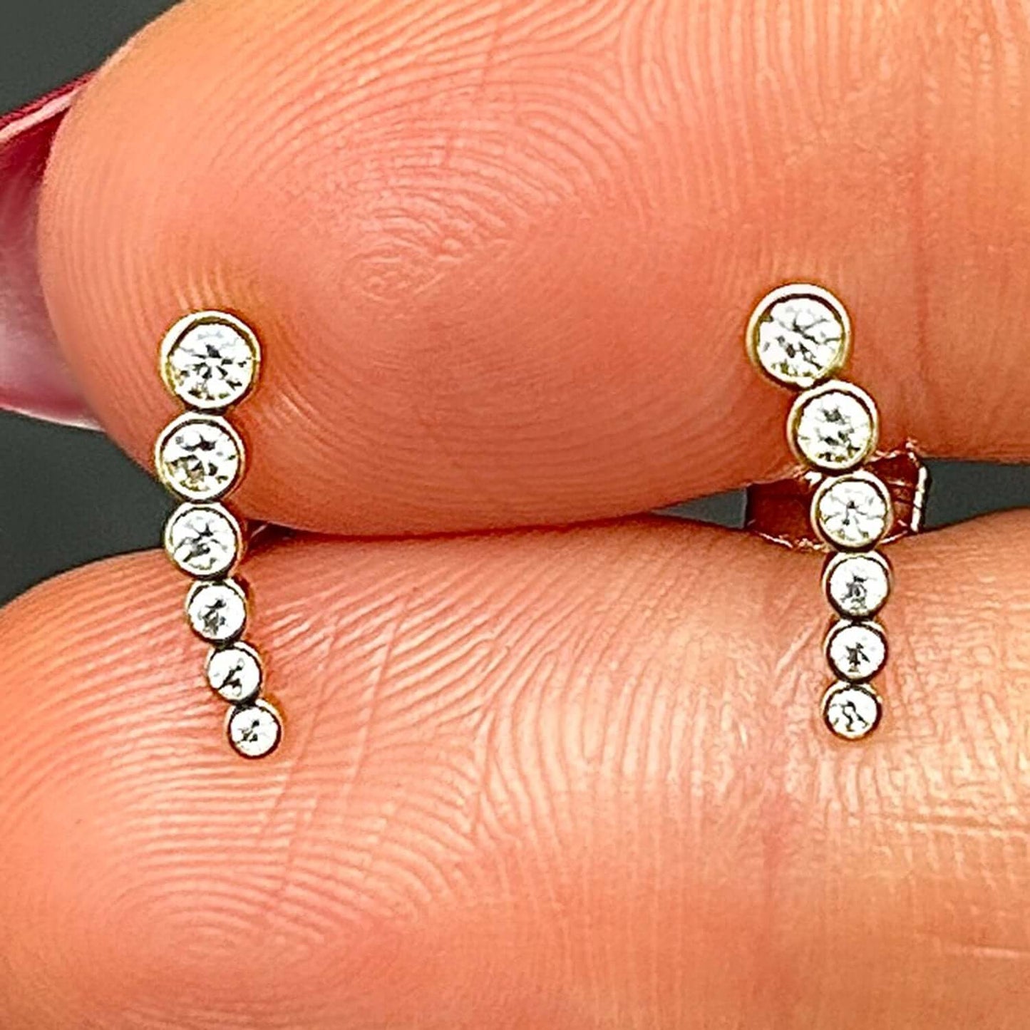 Real 14K Gold Yellow Round CZ Bezel-Set Ear Climber Earrings