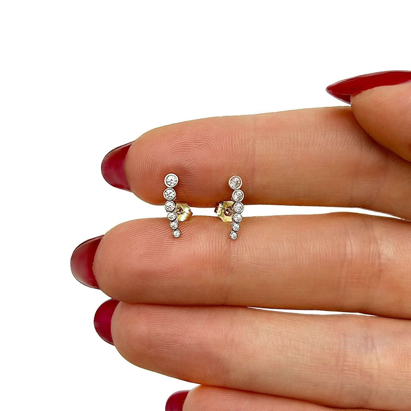 Real 14K Gold Yellow Round CZ Bezel-Set Ear Climber Earrings