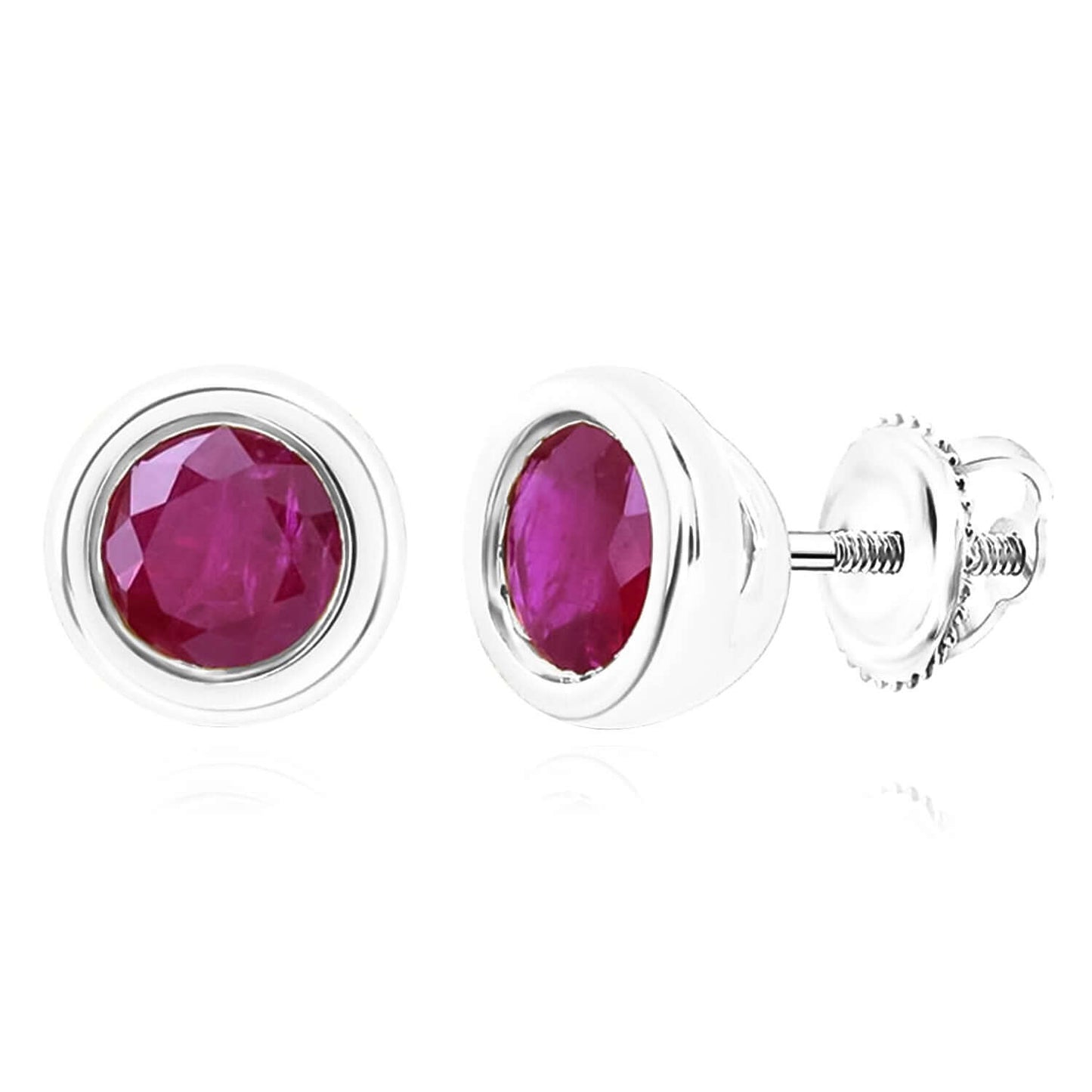 Natural Ruby Real 10K Gold Bezel Stud Earrings Screw Back Yellow, White, Rose