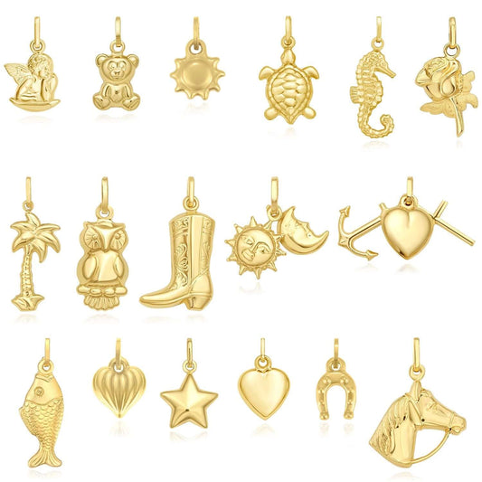 14K Yellow Gold Pendant – Angel, Heart, Owl, Palm Tree & More 0.9"