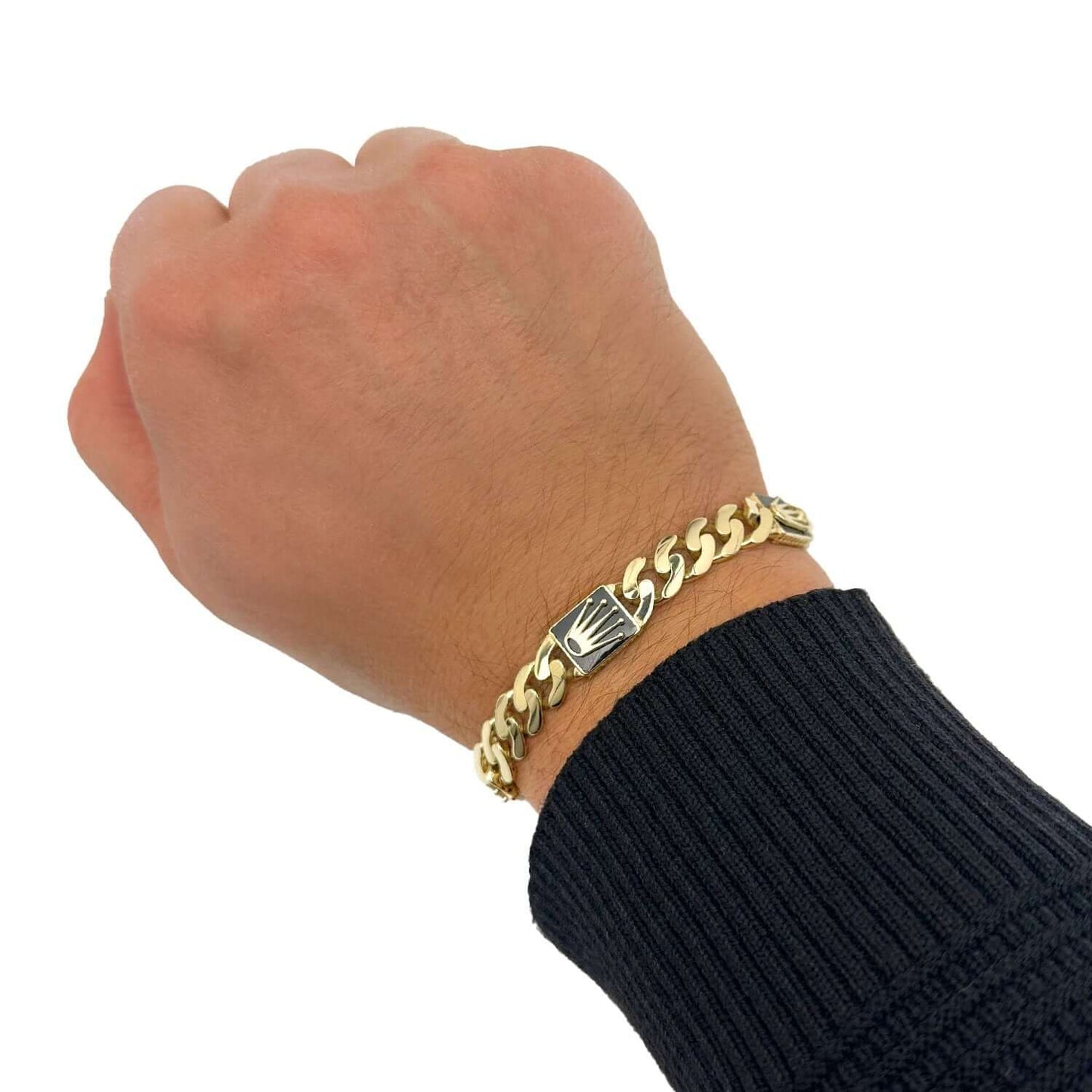 Real 14K Gold 10mm Miami Cuban Royal Crown Bracelet 7.5" Solid CZ Pavé