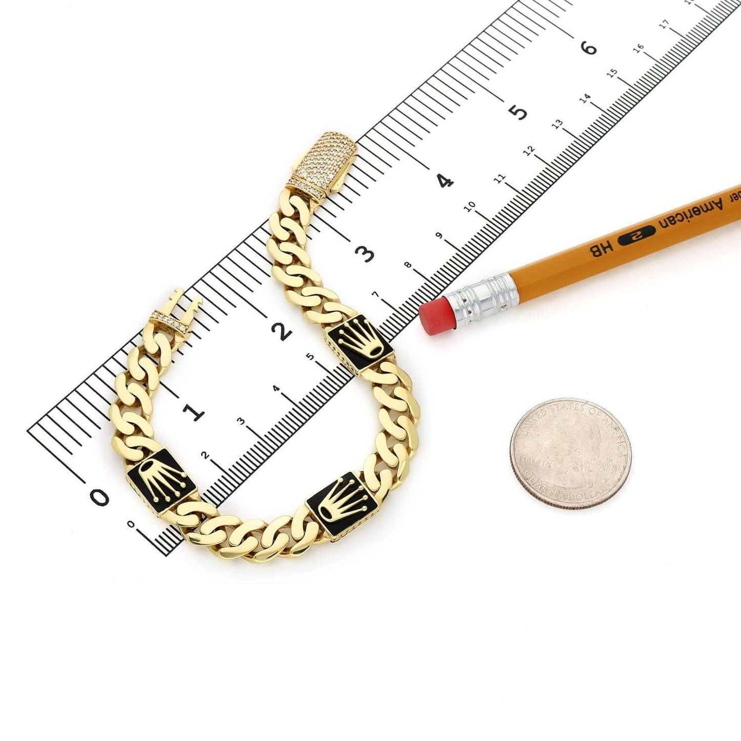 Real 14K Gold 10mm Miami Cuban Royal Crown Bracelet 7.5" Solid CZ Pavé