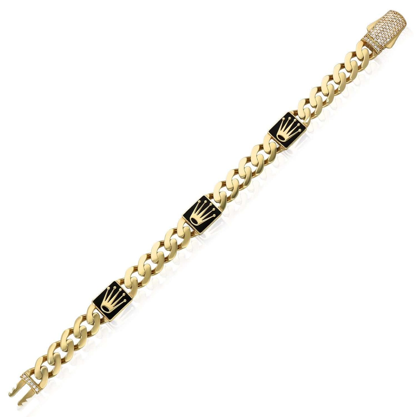 Real 14K Gold 10mm Miami Cuban Royal Crown Bracelet 7.5" Solid CZ Pavé