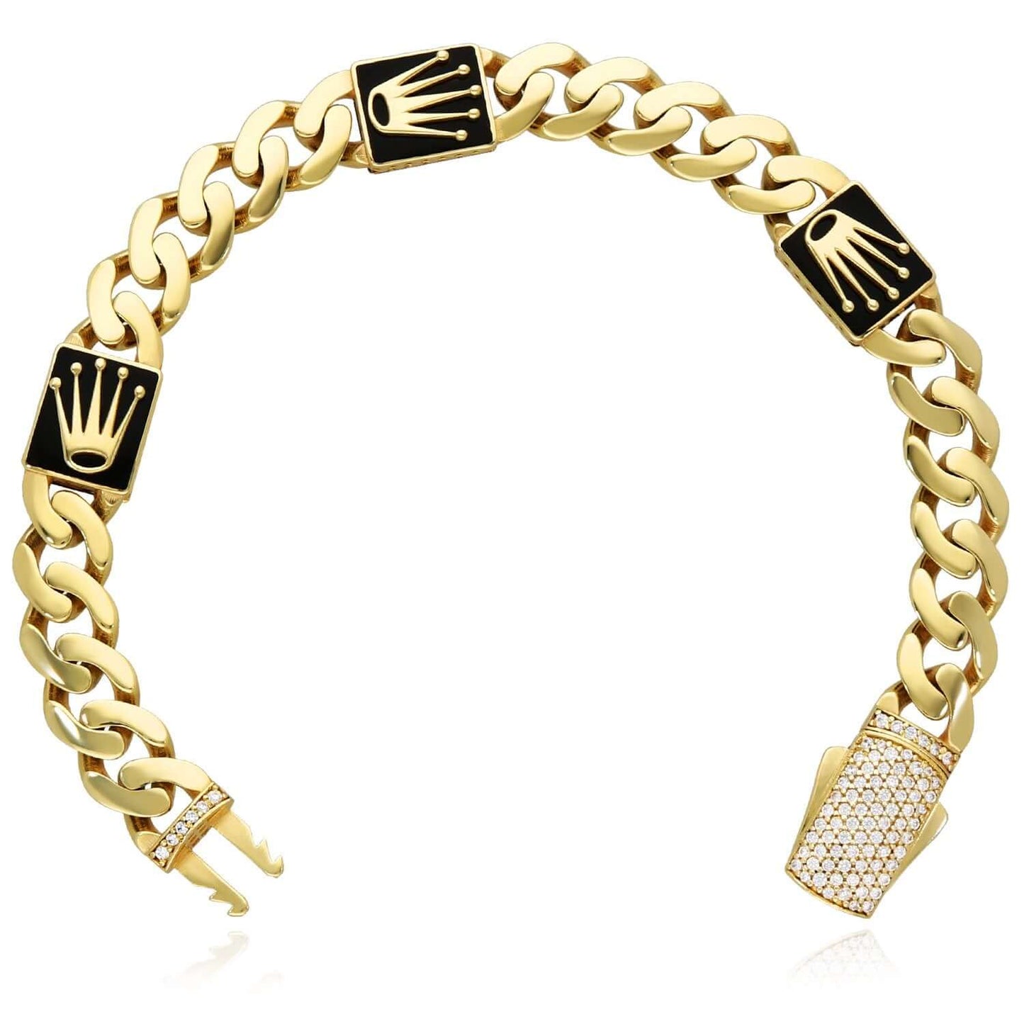 Real 14K Gold 10mm Miami Cuban Royal Crown Bracelet 7.5" Solid CZ Pavé