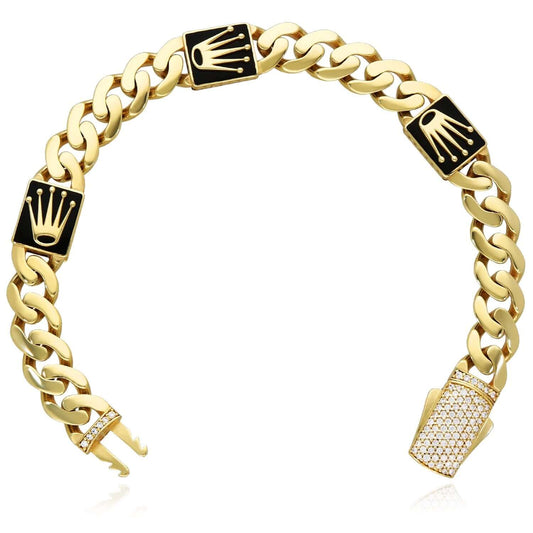 14K Yellow Gold 10mm Miami Cuban Royal Crown Bracelet (Solid Links) 7.5" - CZ Pavé