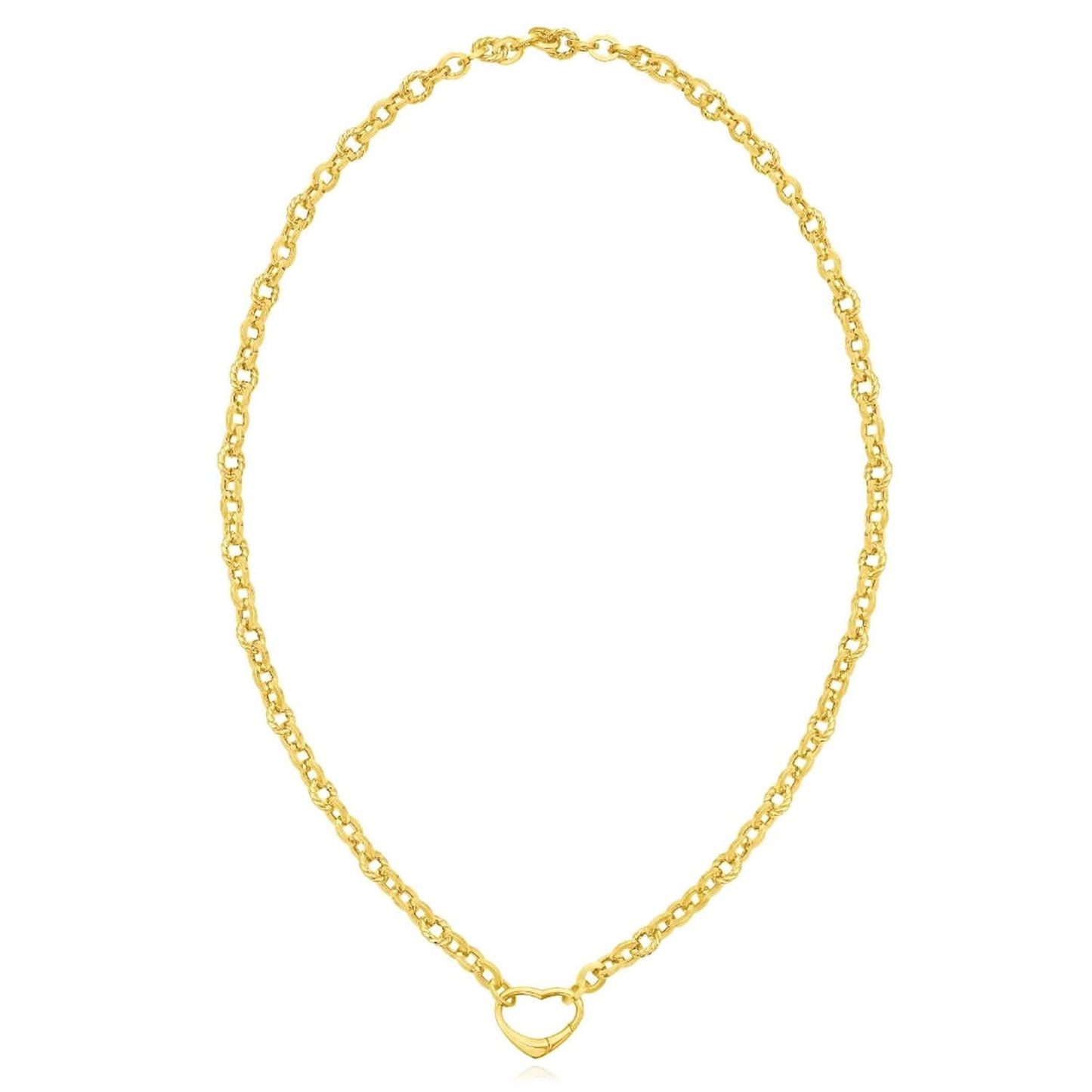 Real 14K Gold 18" Cable Chain Necklace with Open Heart Clasp Lock Pendant