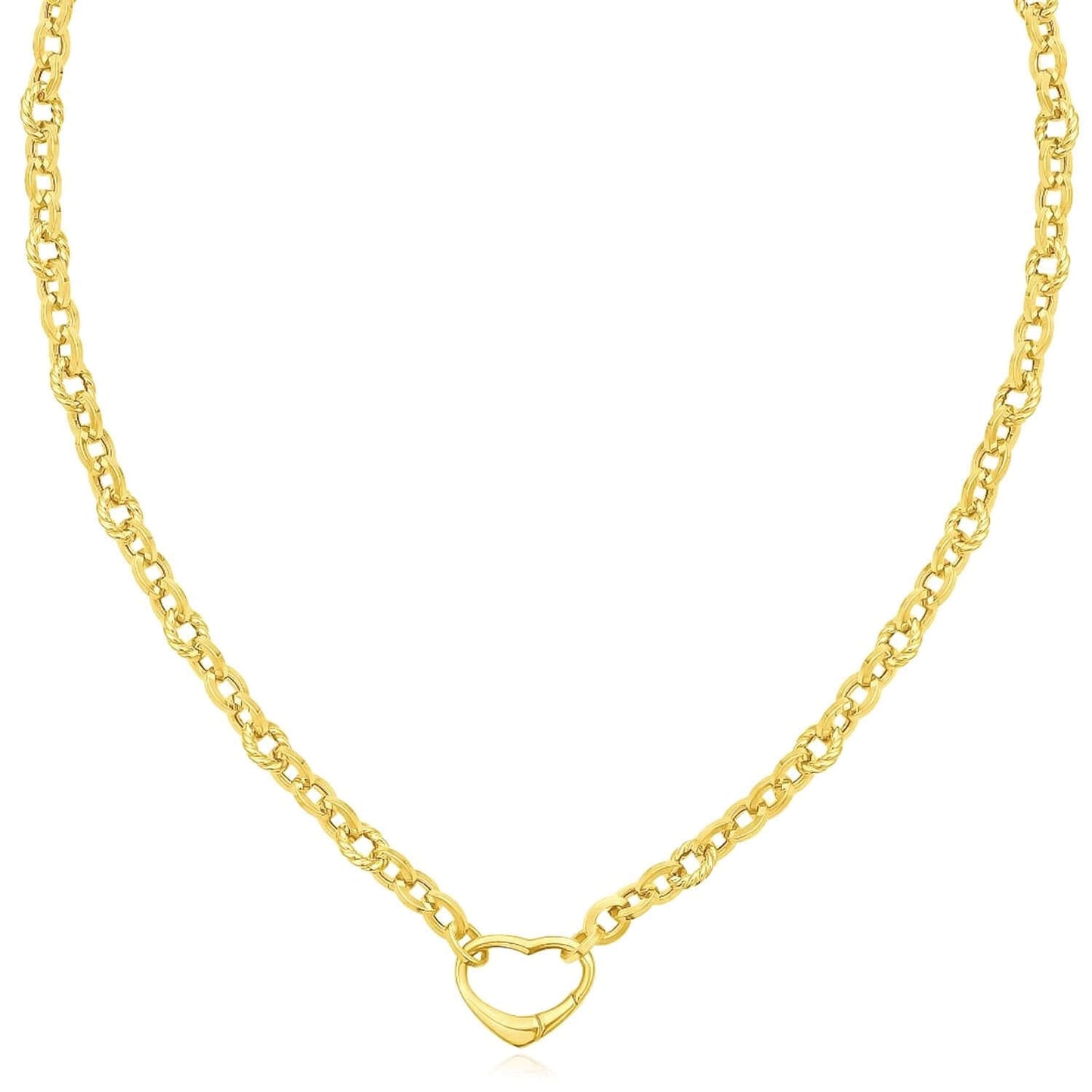 Real 14K Gold 18" Cable Chain Necklace with Open Heart Clasp Lock Pendant