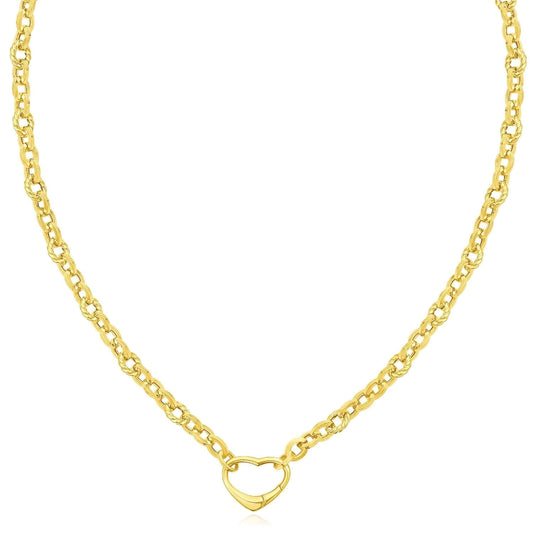 14K Yellow Gold Open Heart Clasp Lock Cable Necklace (Solid Links) 18"