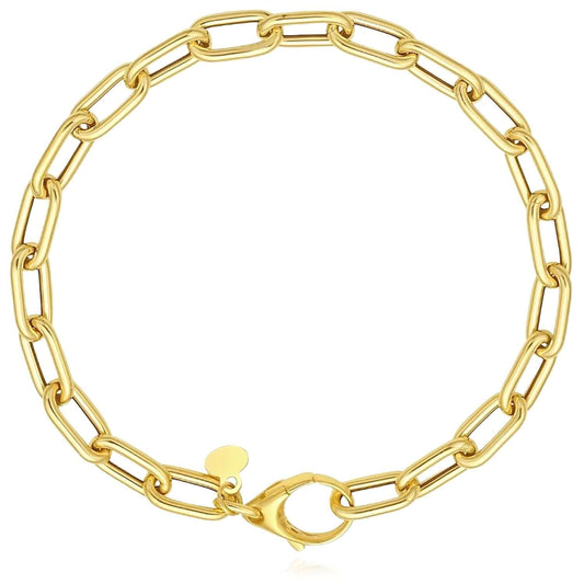 14K Yellow Gold 5mm Paperclip Bracelet (Hollow) 7" Best for Lock Connectors