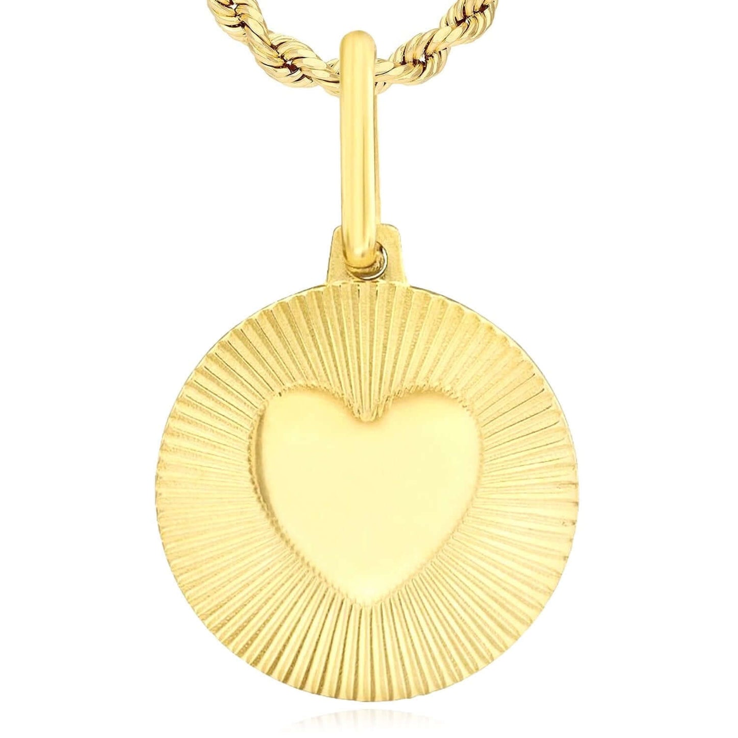 14K Yellow Gold Sun, Heart & Two-Tone Disc Pendant 0.6" – Italian Made
