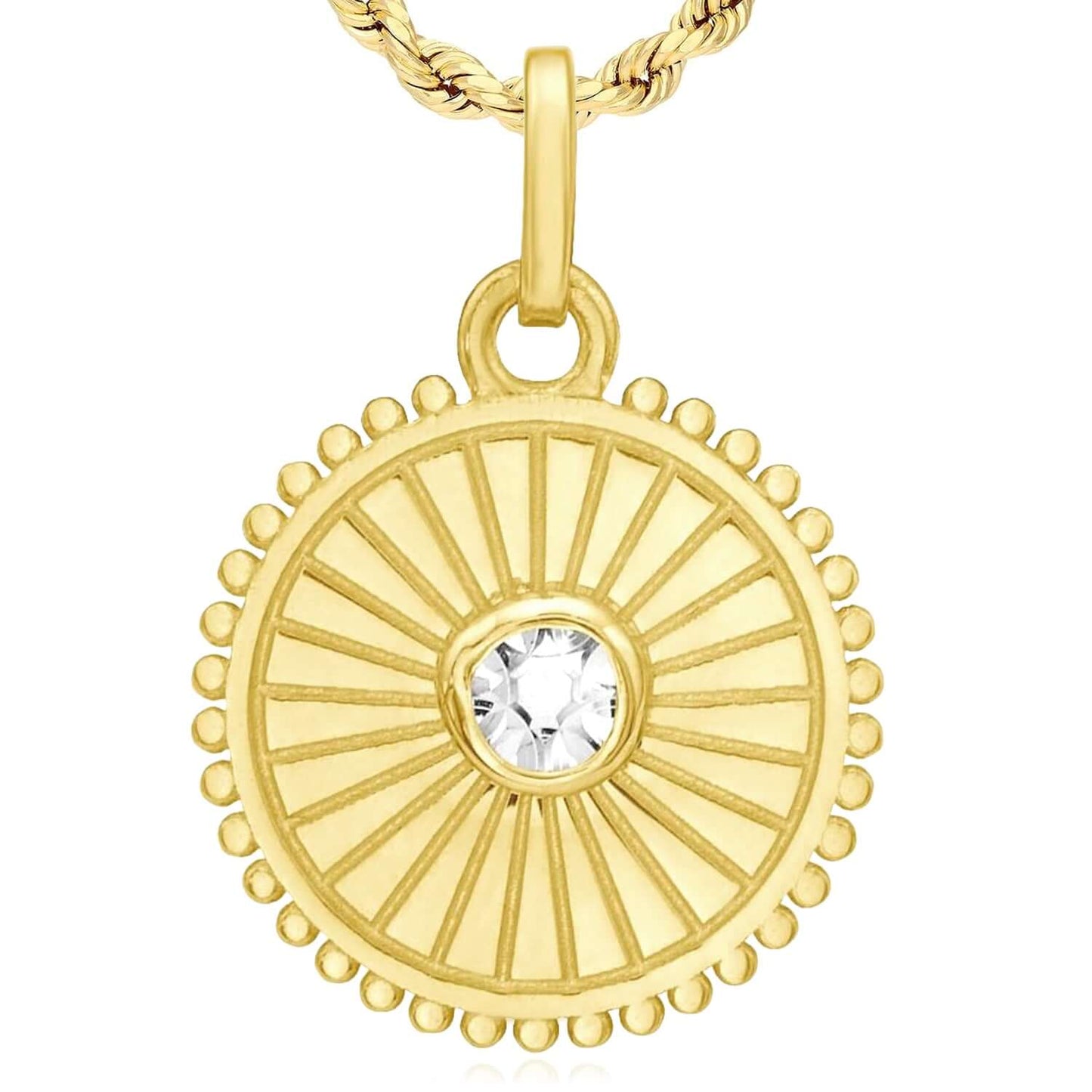 14K Yellow Gold Sun, Heart & Two-Tone Disc Pendant 0.6" – Italian Made