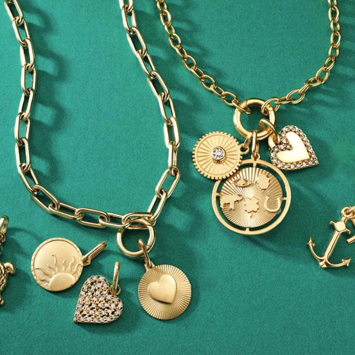 14K Yellow Gold Sun, Heart & Two-Tone Disc Pendant 0.6" – Italian Made