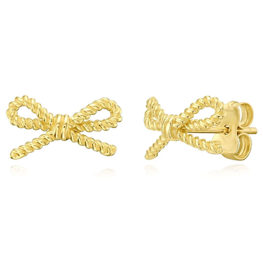 Real 14K Gold Twisted Rope Bow Stud Earrings – Italian Made