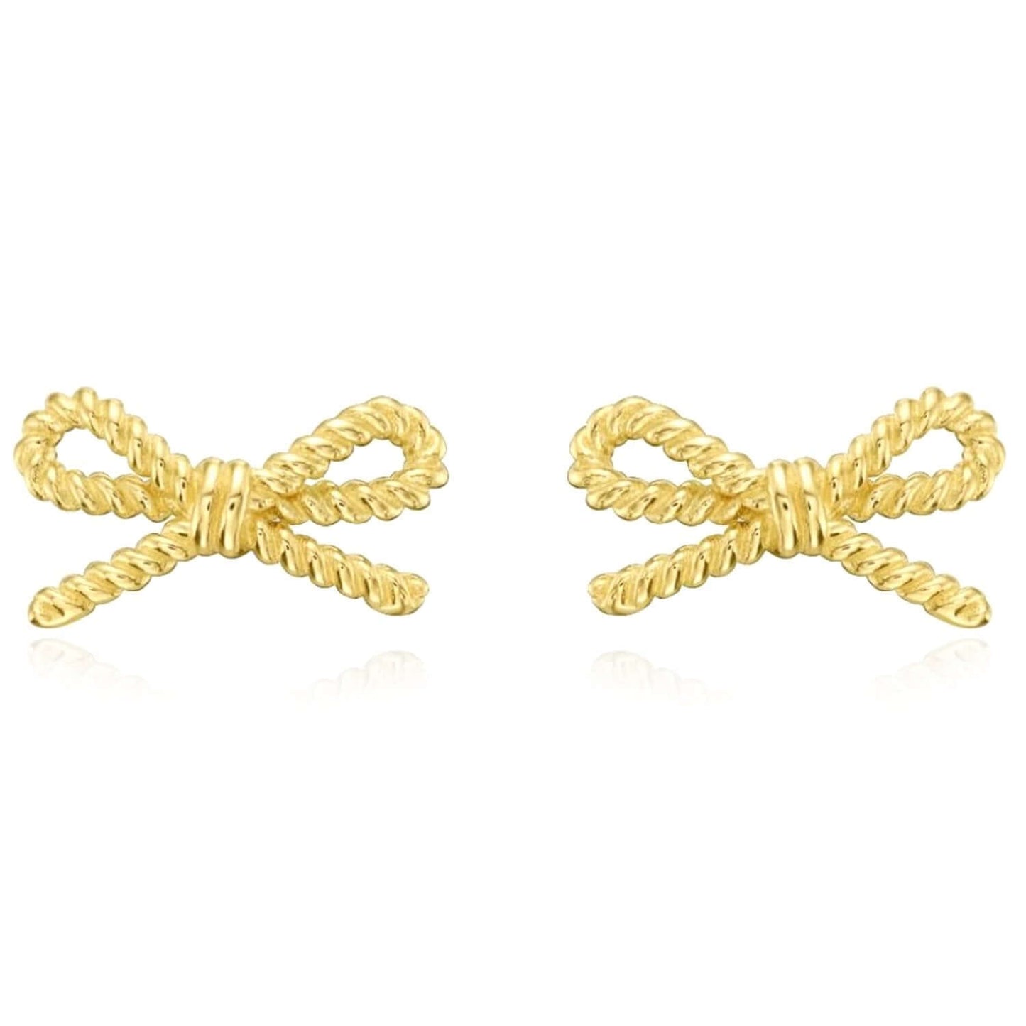 Real 14K Gold Twisted Rope Bow Stud Earrings – Italian Made