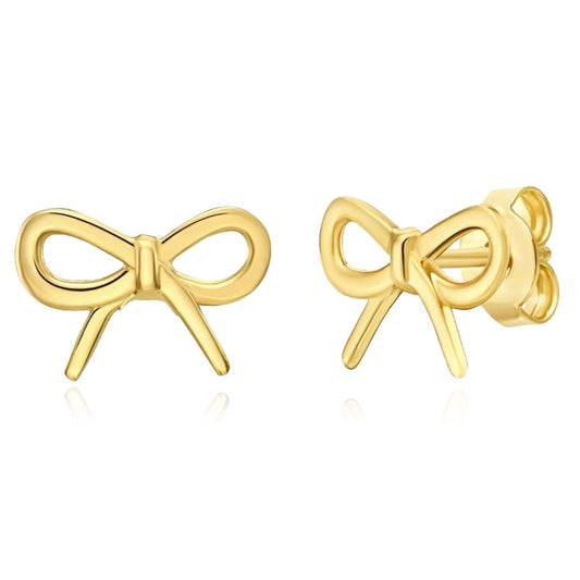Real 14K Gold Polished Bow Stud Earrings – Italian Made