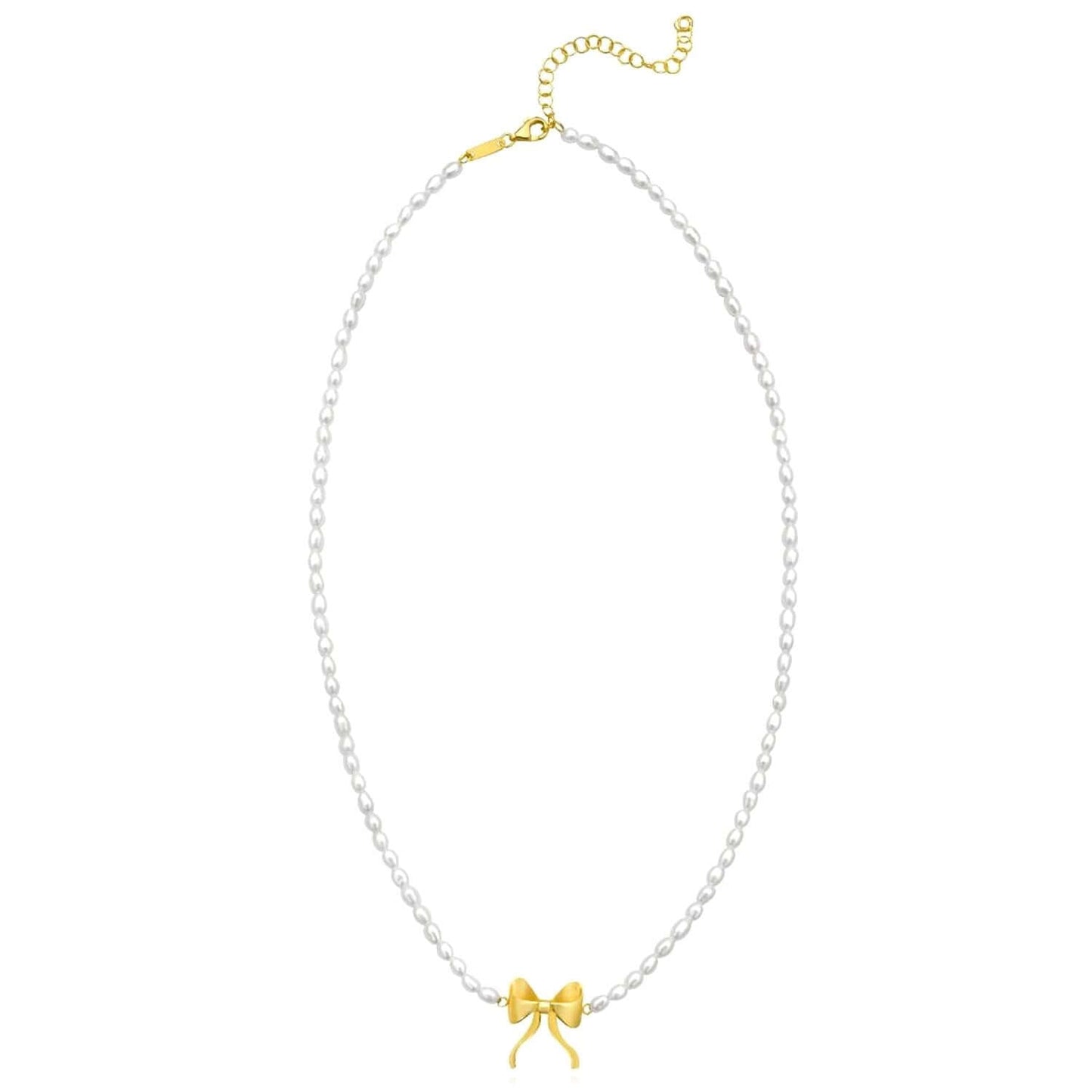 Real 14K Gold & Cultured Pearl Bow Necklace – Adjustable 16"-18", Italian Made