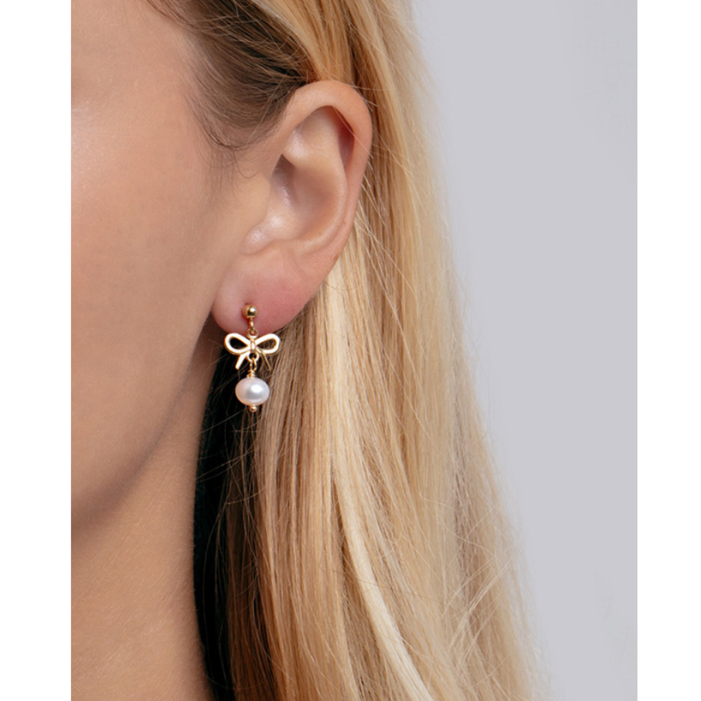 Real 14K Gold Bow & Cultured Pearl Drop Earrings – Italian Made