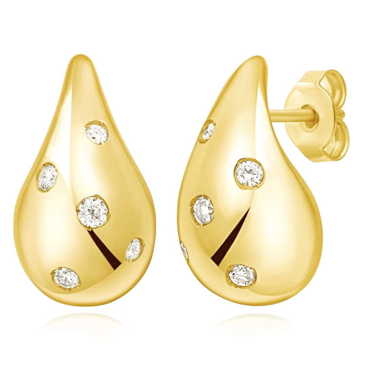 Real 14K Gold Teardrop Dome Earrings with 0.14CTW Natural Diamonds – Italian