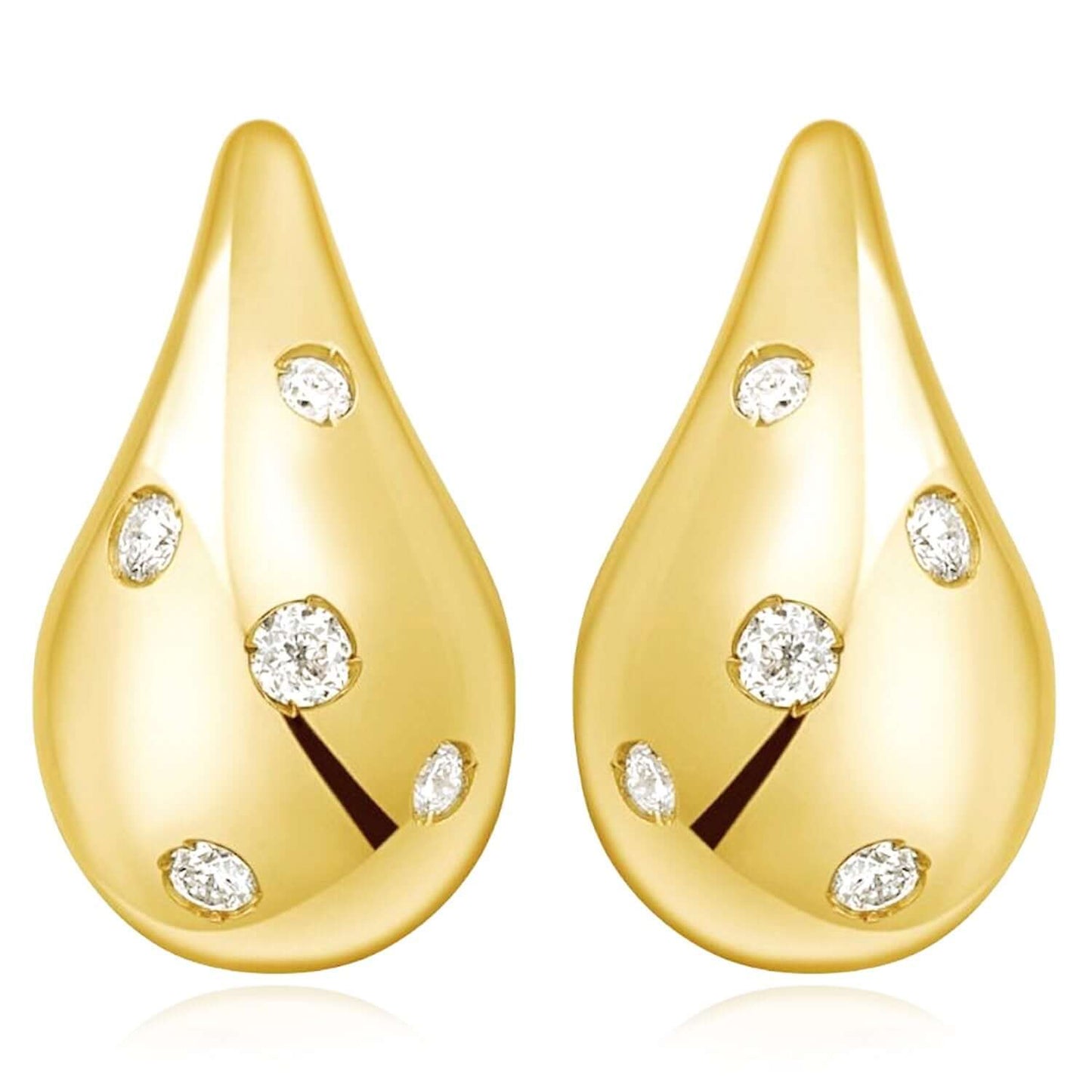 Real 14K Gold Teardrop Dome Earrings with 0.14CTW Natural Diamonds – Italian