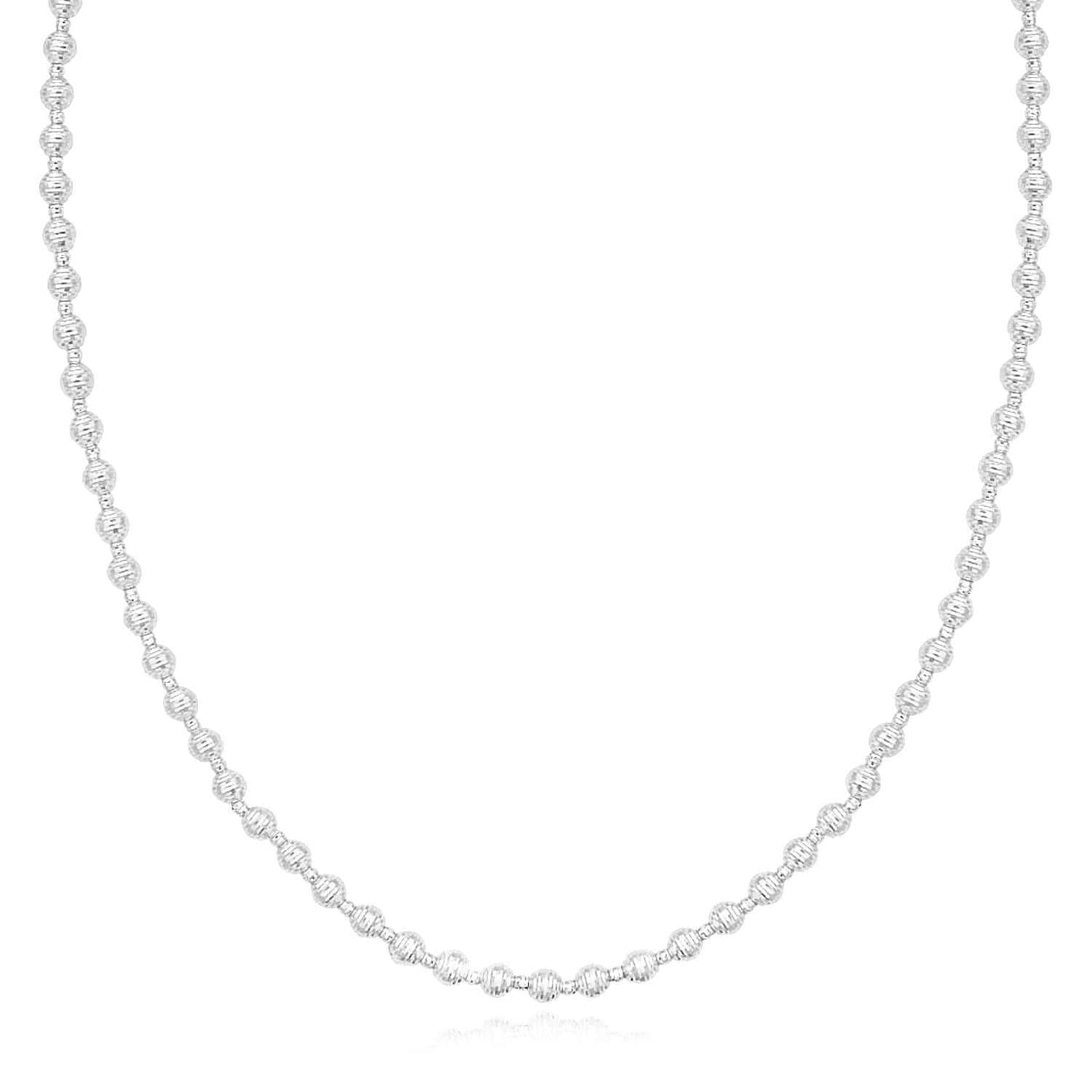 Real 14K Gold Yellow or White 4mm Diamond-Cut Beaded Necklace 18" – Italian Made